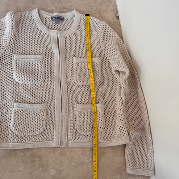 J Crew Light Beige Open Knit Pointelle Stick Cardigan Womens Size S Cotton - Picture 7 of 11